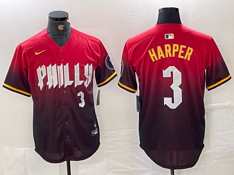 Men Philadelphia Phillies 3 Harper Red City Edition Nike 2024 MLB Jersey style 4